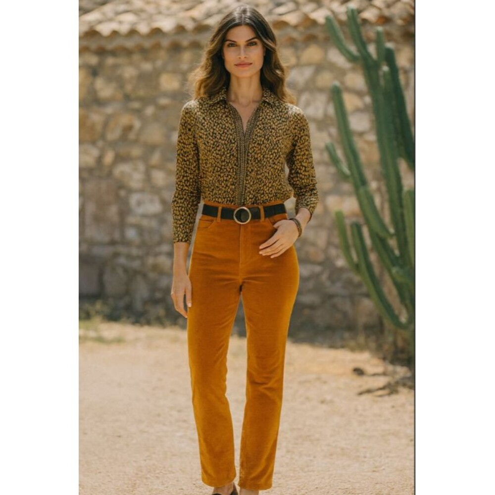 Peruvian Connection Velvet Pants Womens sz 2 Burnt Orange Slim Fit Ankle Velour